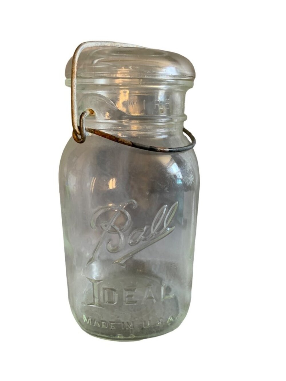 Blue Ball Ideal Mason Clear Canning Jar Quart Metal Bail & Lid 5D
